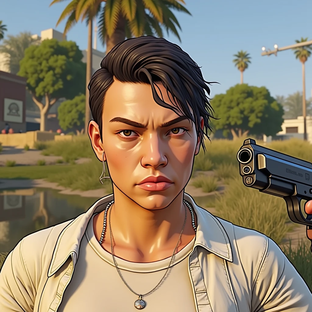 GTA 6 version, with gun in hand