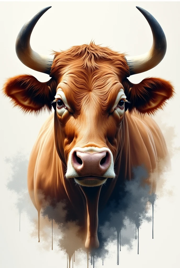 A REALISTIC PAINTING OF A BULL'S FACE INSIDE A CANVAS, water colour , modern abstract,high resolution,high qualiy,