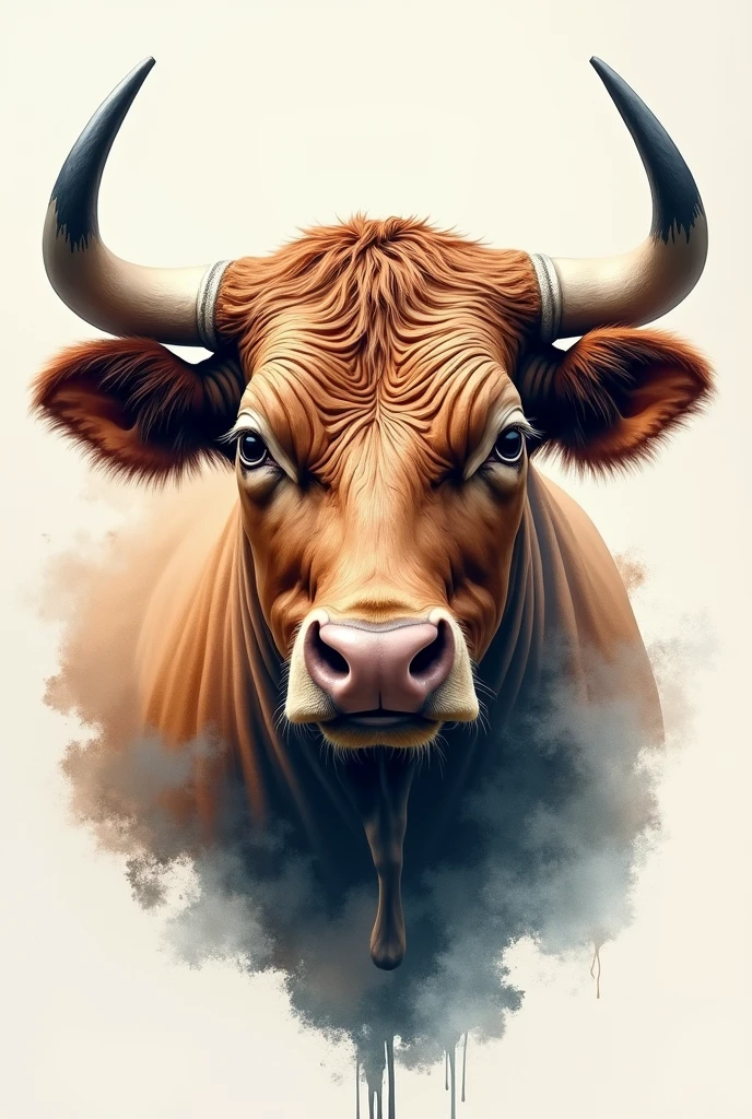 A REALISTIC PAINTING OF A BULL&#39;S FACE INSIDE A CANVAS, water colour , modern abstract,high resolution,high qualiy,