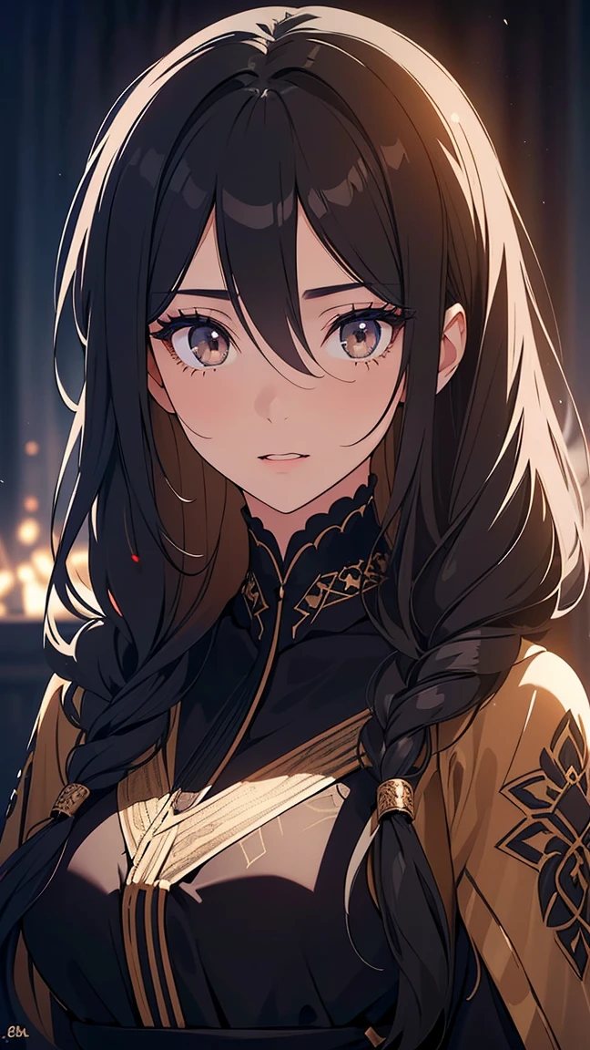 Girl1,(black long hair, Long eyelashes, curly hairstyle, Honey-colored eyes),(white eye shadow), (black Arabic abaya dress), (mouth open), (Highly detailed CG,module,8K wallpapers)،(Highest quality, high resolution, beautiful lighting, realistic shadow, high resolution)،(Detailed skin, highly detailed, detailed faces and eyes, realistic eyes) 