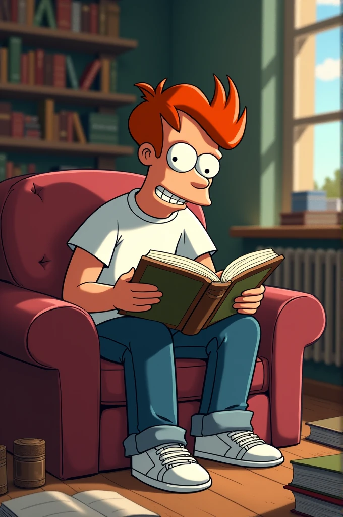 Fry from Futurama reading a book