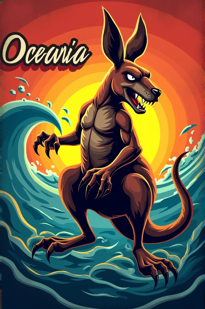 A flag with the name OCEANIA and an angry kangaroo