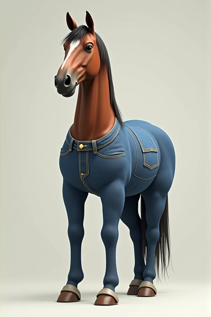 Horse wearing jeans with shoes