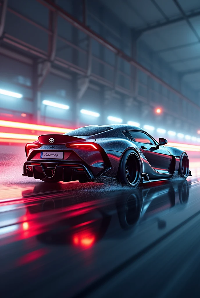 Toyota supra MK4. Flying car. Future design. Super fast car. Lighting speed effect. Rocket booster on car. Rocket bunny car.