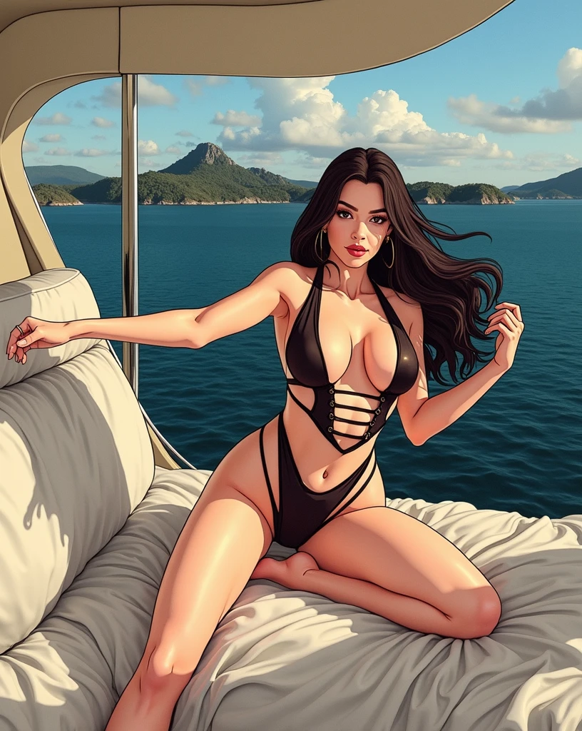 Domelipa in a very provocative bikini in her room in a sex position (ultra realistic, 4k)