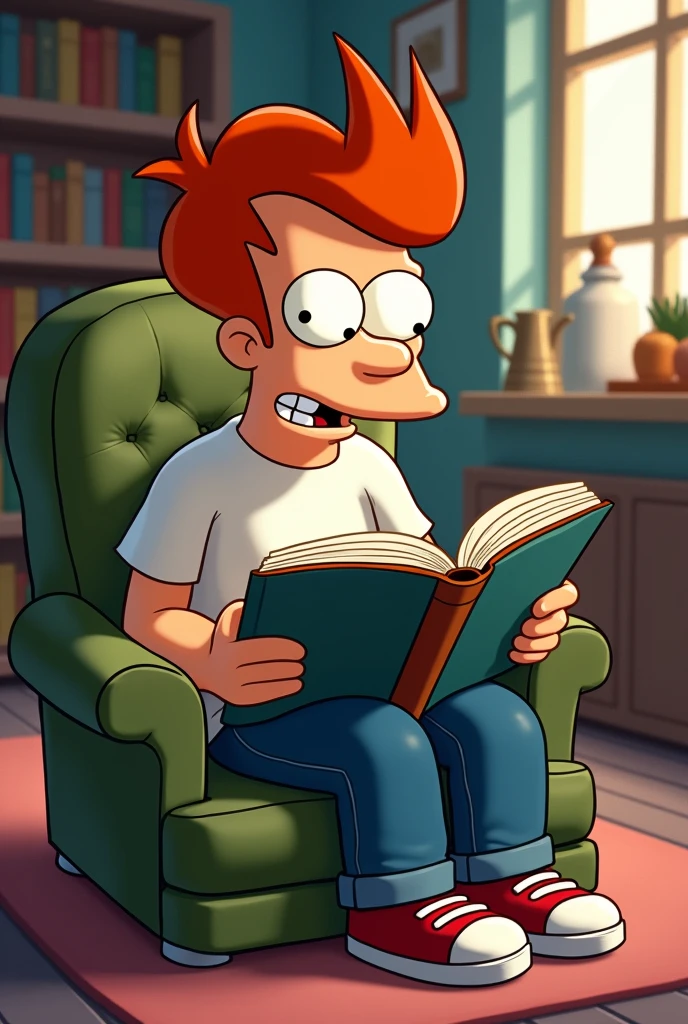 Fry from Futurama reading a book