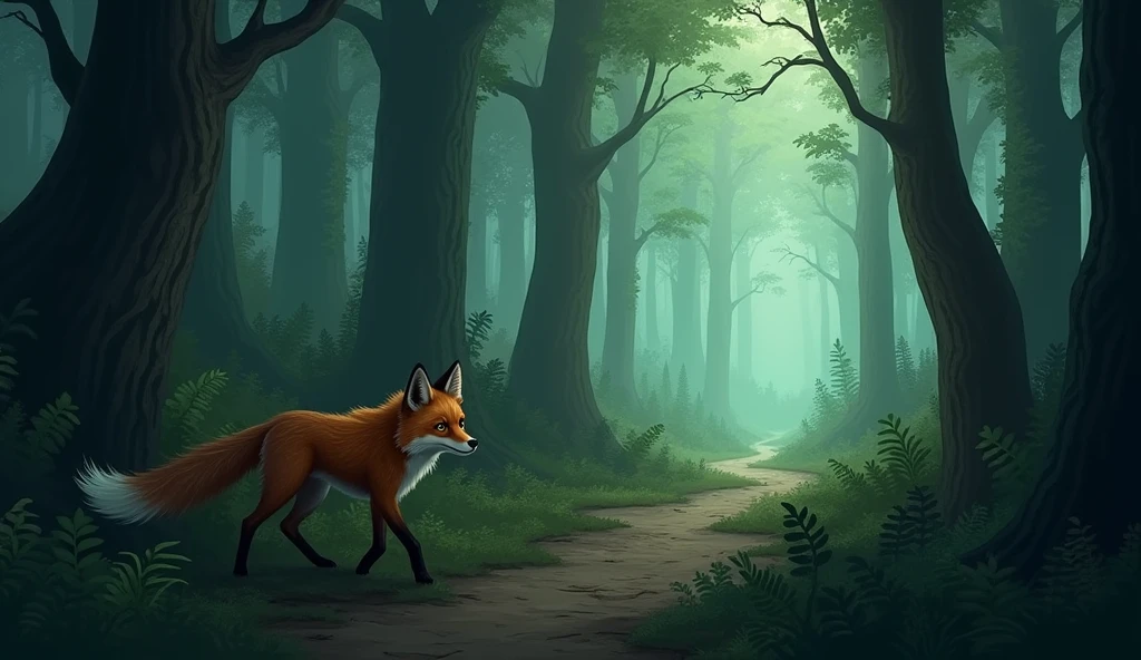 Fox in the forest lost with a scared face 