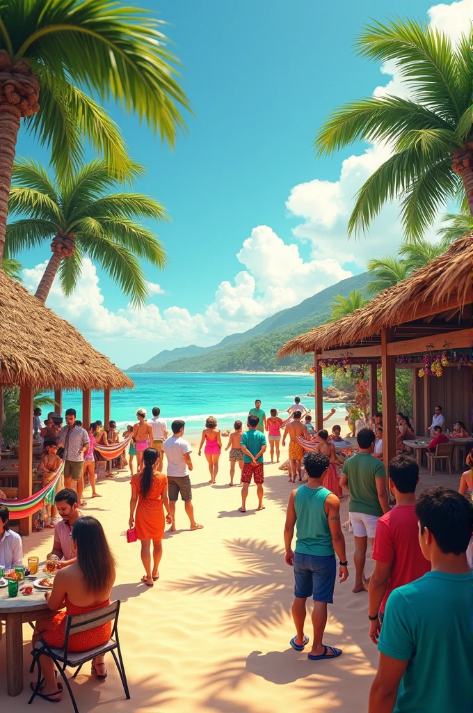 Create a social environment with a beach and caiçara theme.