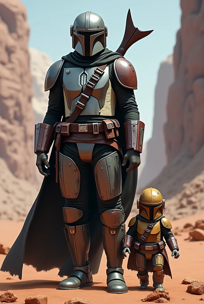Mando and Grogu in Mandalorian armor