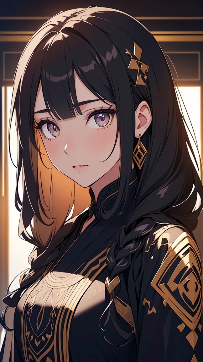 Girl1,(black long hair, Long eyelashes, curly hairstyle, Honey-colored eyes),(white eye shadow), (black Arabic abaya dress), (mouth open), (Highly detailed CG,module,8K wallpapers)،(Highest quality, high resolution, beautiful lighting, realistic shadow, high resolution)،(Detailed skin, highly detailed, detailed faces and eyes, realistic eyes) 