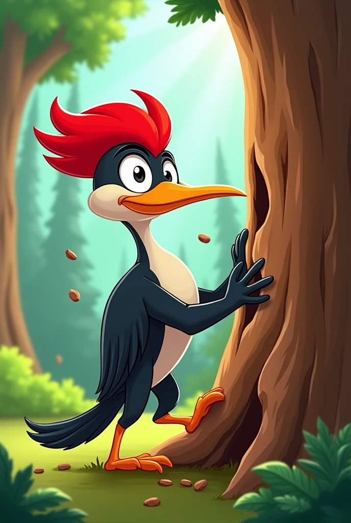 make a cartoon  woodpecker