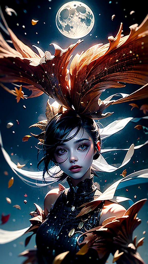 moonlight,Fallen Leaves,mechanical,fish,universe