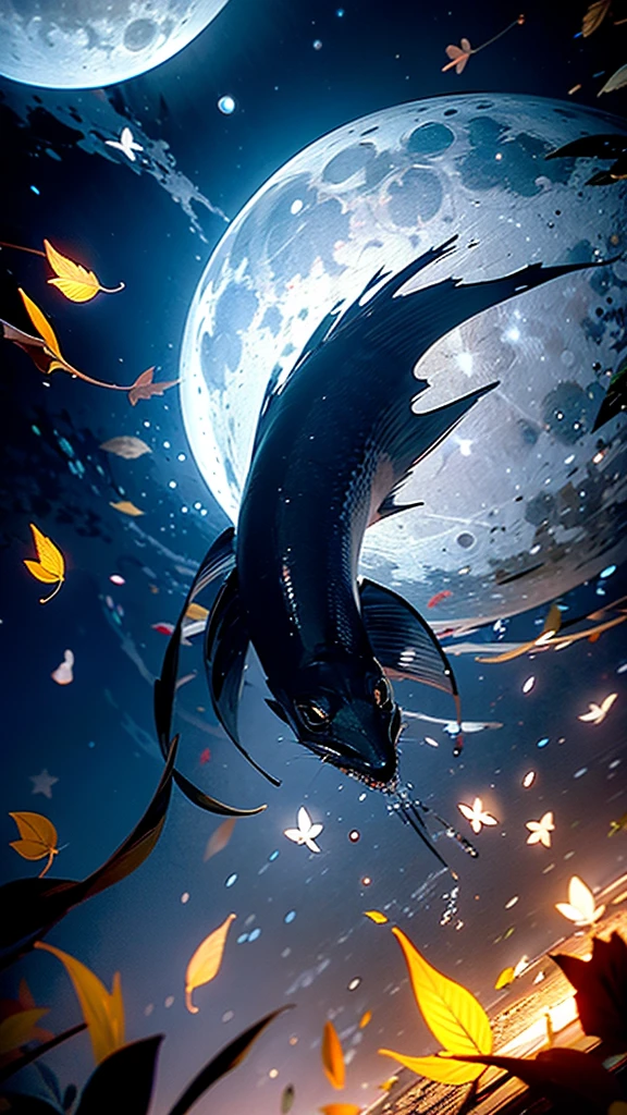 moonlight，Fallen Leaves，mechanical，fish，universe