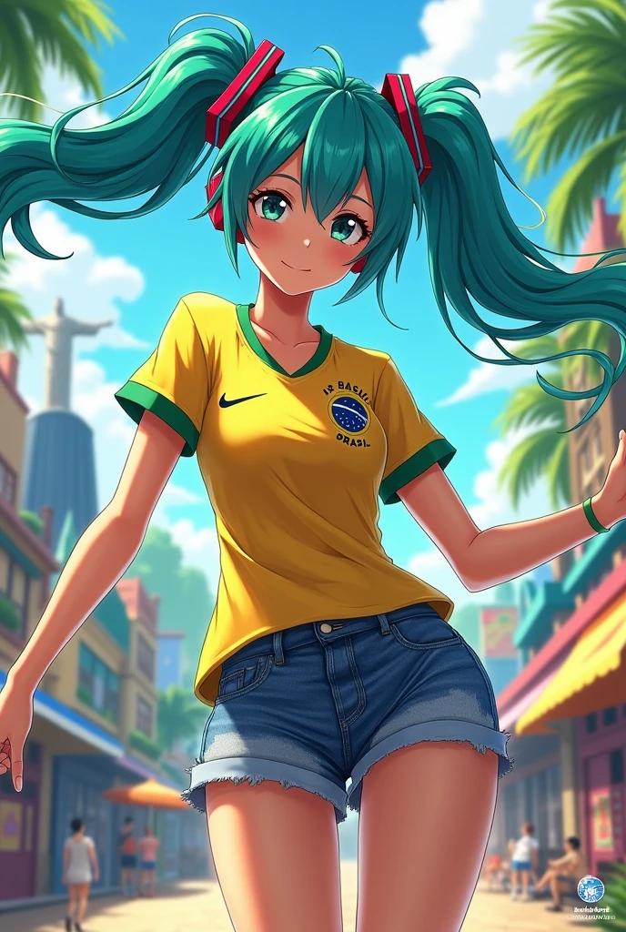 brazilian hatsune miku wearing shorts, Brazil top tanned