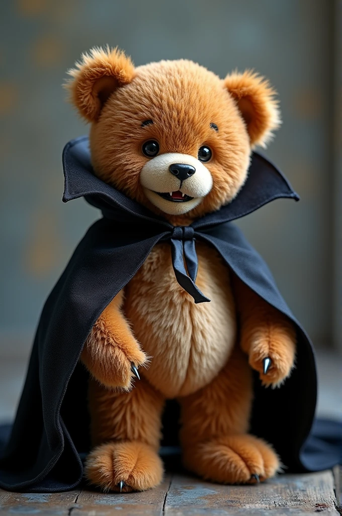 .Vampire Bear Cub: A teddy bear cub in a vampire costume, including a vampire cape and fangs, with a slightly mischievous expression. The metallic finish gives a shiny touch to the cover and fangs.