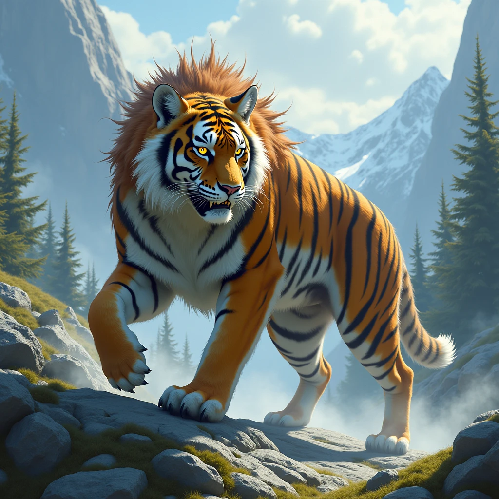 Create a fusion of a tiger with a wolf