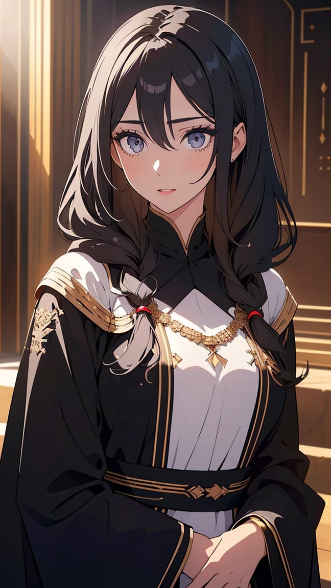 Girl1,(black long hair, Long eyelashes, curly hairstyle, Honey-colored eyes),(white eye shadow), (black Arabic abaya dress), (mouth open), (Highly detailed CG,module,8K wallpapers)،(Highest quality, high resolution, beautiful lighting, realistic shadow, high resolution)،(Detailed skin, highly detailed, detailed faces and eyes, realistic eyes) 