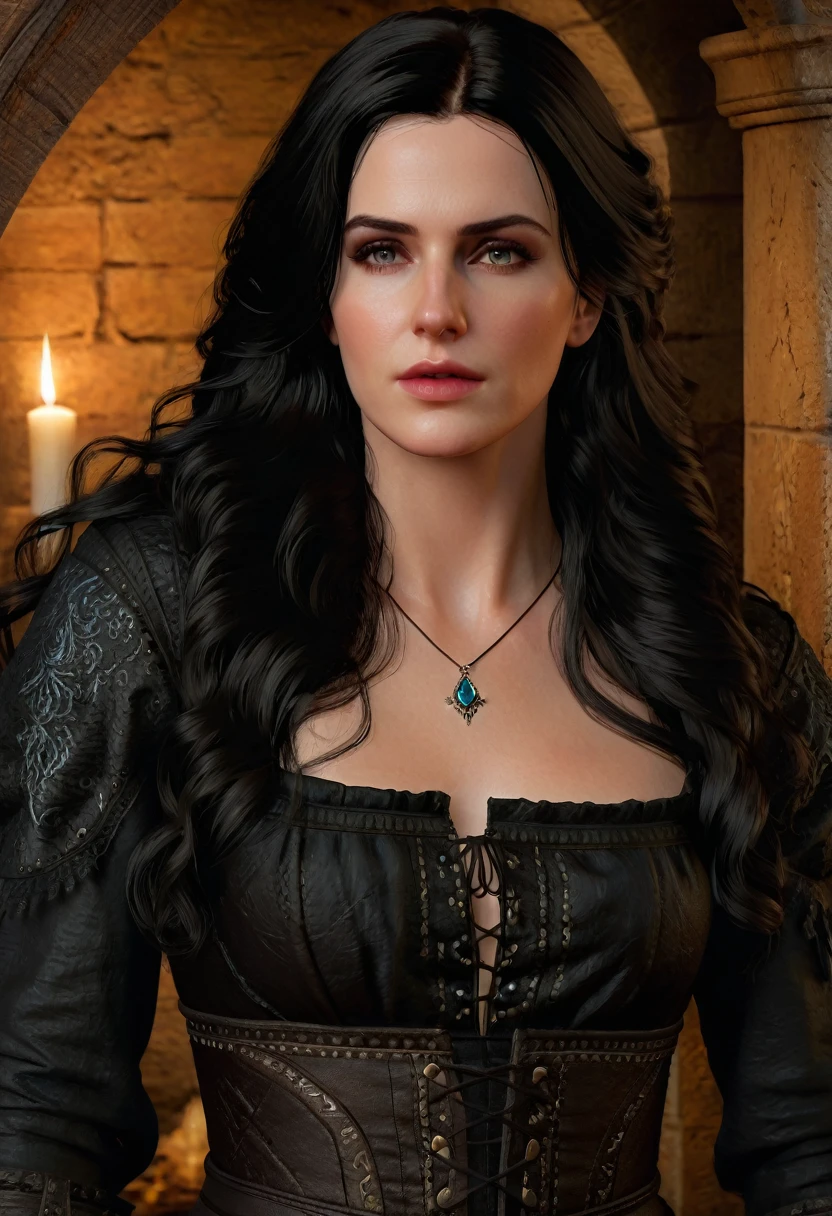 A full figure portrait, beautiful woman yennefer , long hair,