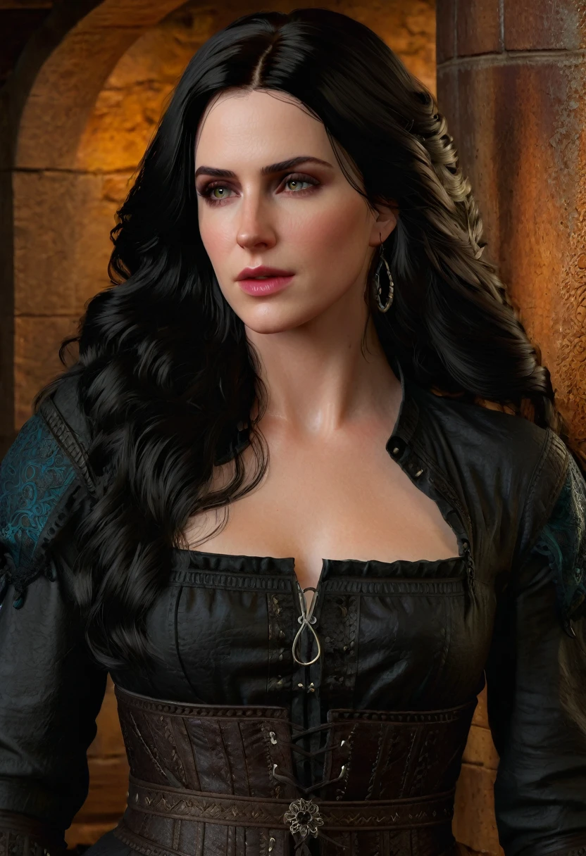 A full figure portrait, beautiful woman yennefer , long hair,