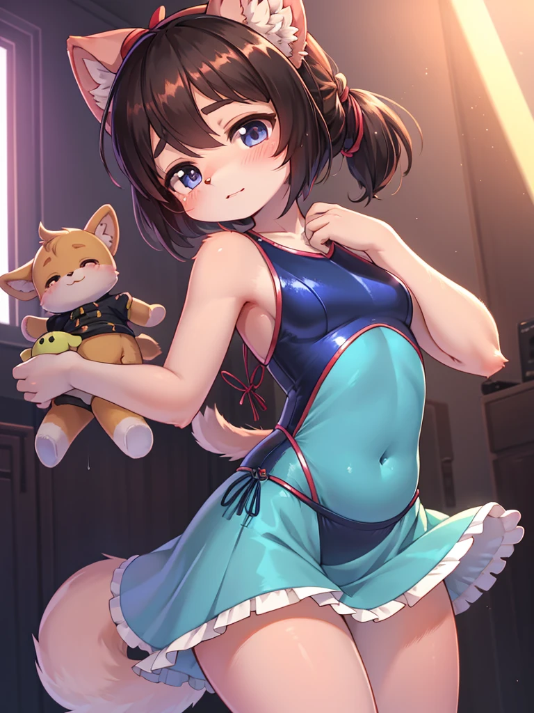 (masterpiece:1.3), (absurdres:1.3), (best quality:1.3), (ultra-detailed:1.3),(best shadow:0.7), (handled hair), perfect anatomy, 1pony, solo, double bun, visor cap, hair bun, long_twintails, brown hair, blue eyes, hair between eyes, large breasts, sightly smile, nuisette, wearing a nuisette, see-through, see-through silhouette, revealing clothes, armpits, arm behind head, all fours, on bed, leaning forward viewer, pov, close-up, from below, upper body, (((my little pony)))