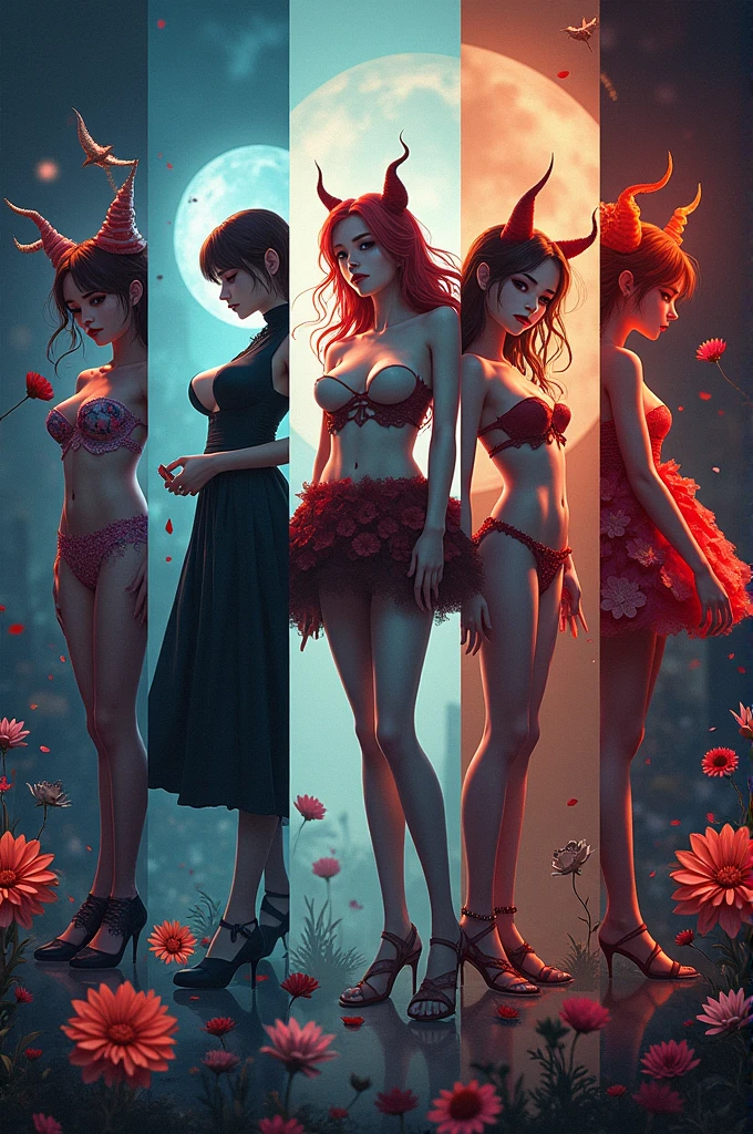 Image divided into 6 parts and in each one an image of the breasts, chortiz, Garifun, smile, blades, chortyz with his respective clothing