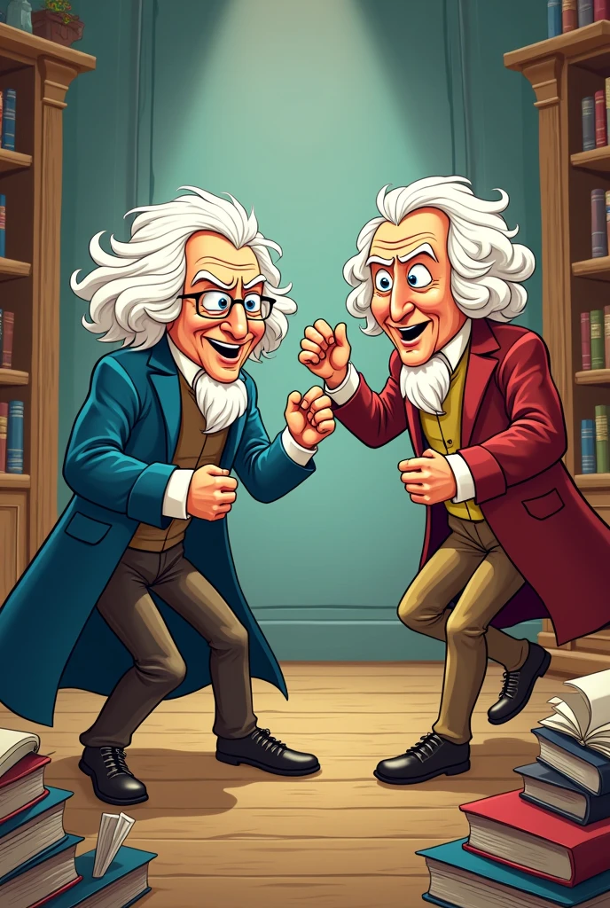 isaac newton fighting with leibniz in cartoon