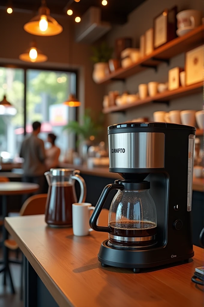image of a global coffee shop in the background and with the following text in the image: do not place the electric coffee maker jar on the fire, It is exclusively for use with the electric coffee maker.