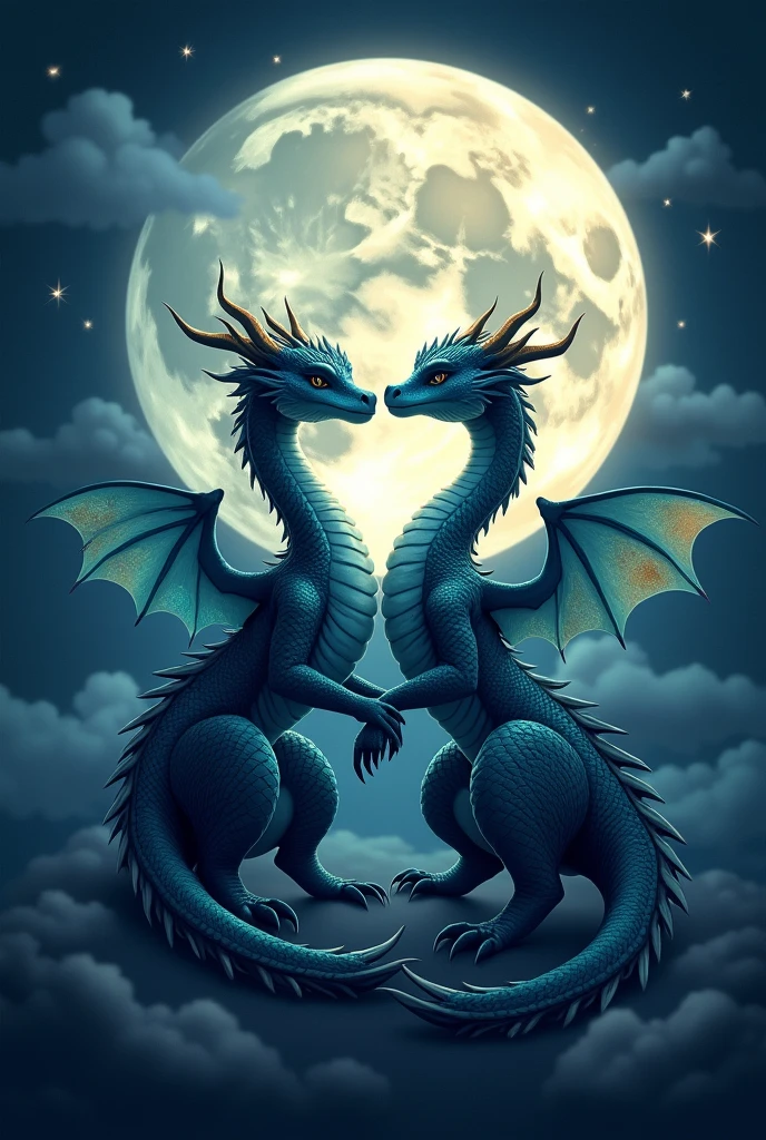 An image of a romantic dragon couple all animated with the moon surprises me