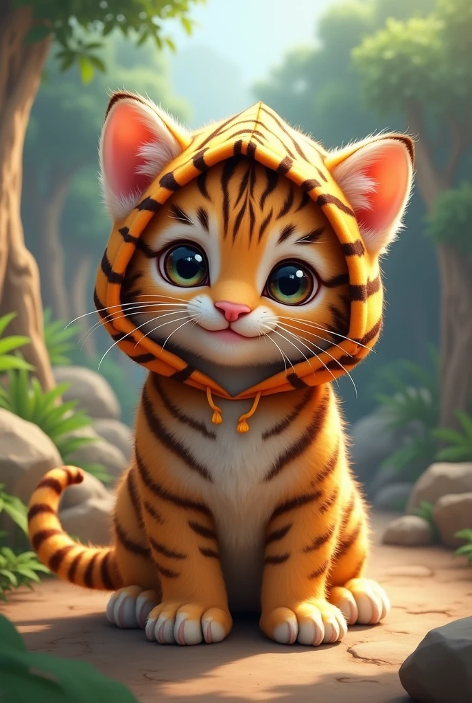 kitten　cute　Tiger costume　Zoo background　Real