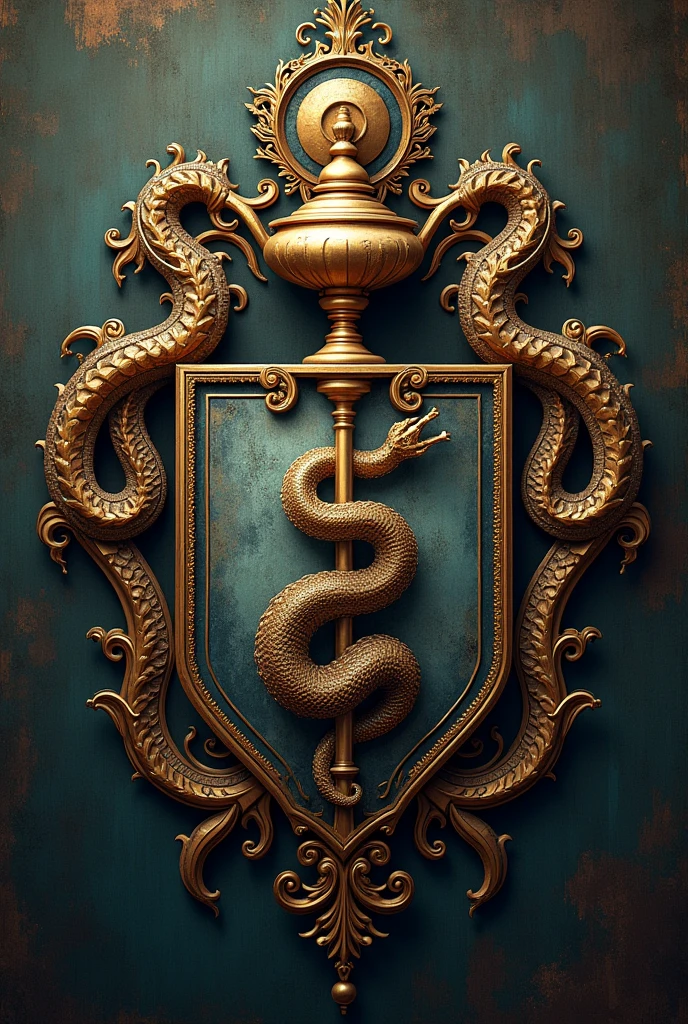 mixture of the coat of arms of psychology with that of nursing together with the lamp and the snake