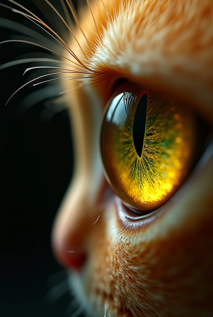 Realistic yellow cat pupil, with green color details, with natural shine, bottomless, only the pupil.