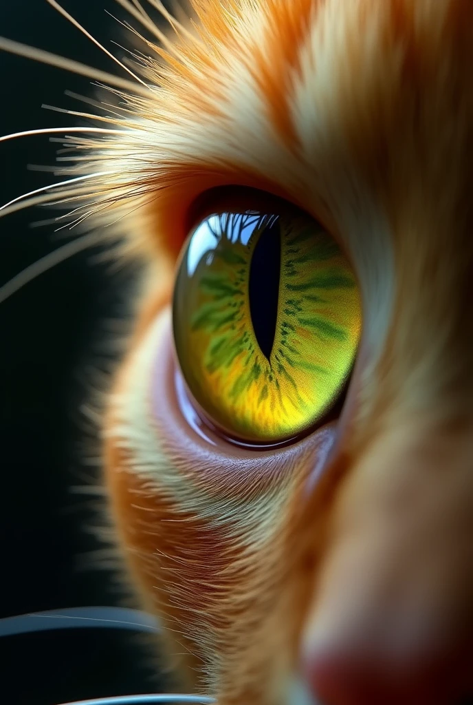 Realistic yellow cat pupil, with green color details, with natural shine, bottomless, only the pupil.