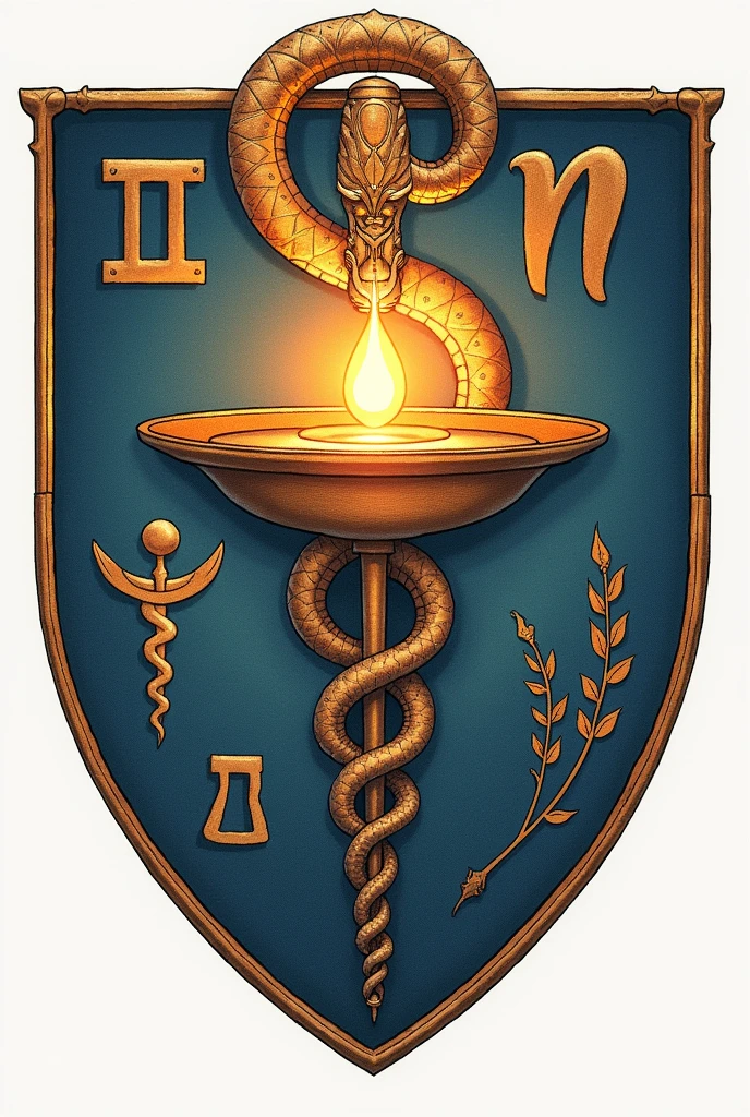 mixture of the coat of arms of psychology with that of nursing together with the lamp and the snake and the Greek letter