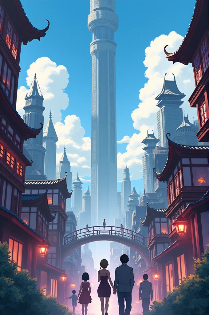 Background image of a city long ago, anime style image