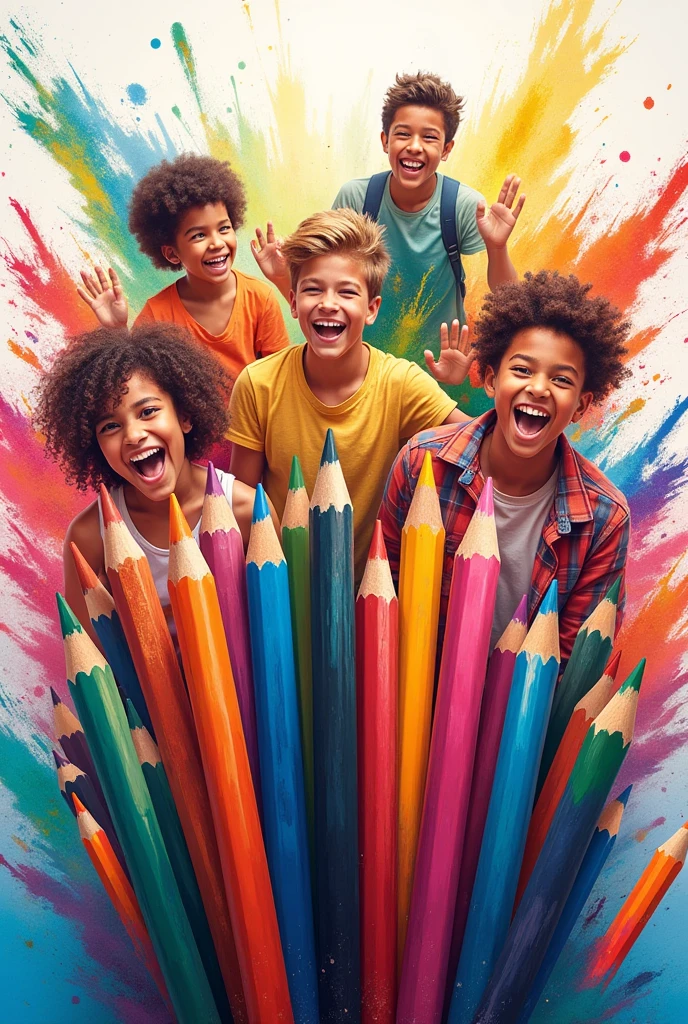 Create a colorful advertisement for colored pencils for all age groups, showing the quality of the pencils.