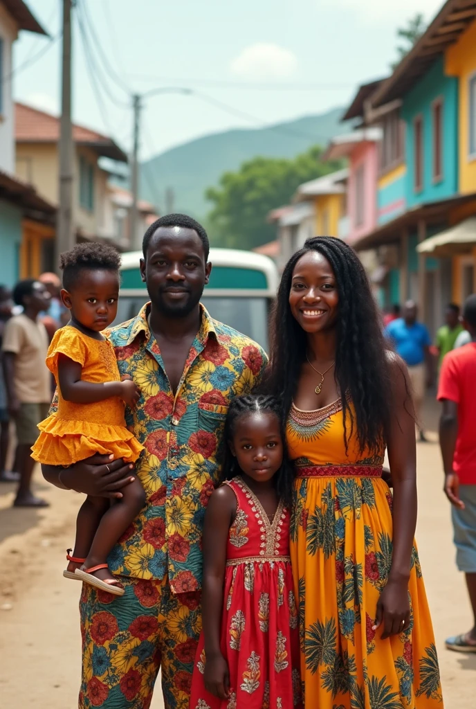 An Afro-Haitian family, on the departure on vacation to one of the provinces in Haiti. Family waiting for a typical Haitian bus. Cadre fabuleux