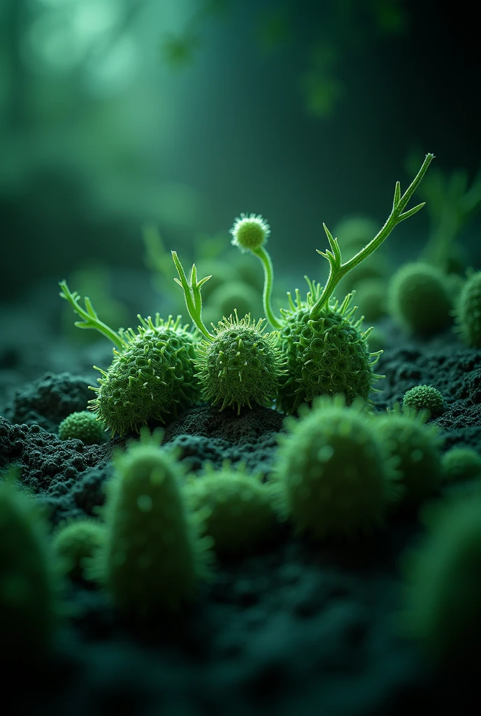 an image with dark green tones to use as a cover for the slides on Bioremediation for the recovery of contaminated ecosystems: use of exogenous genes to produce these very useful microorganisms.
 