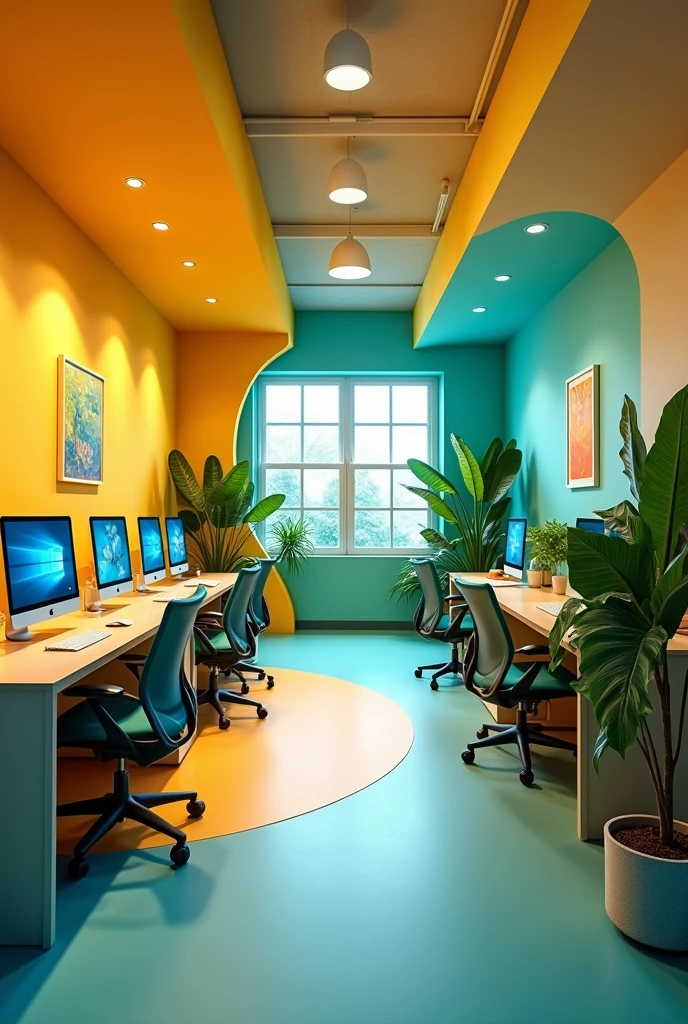 I have a computer lab but I want to paint it to remodel it and I want to paint it mustard yellow, green and blue