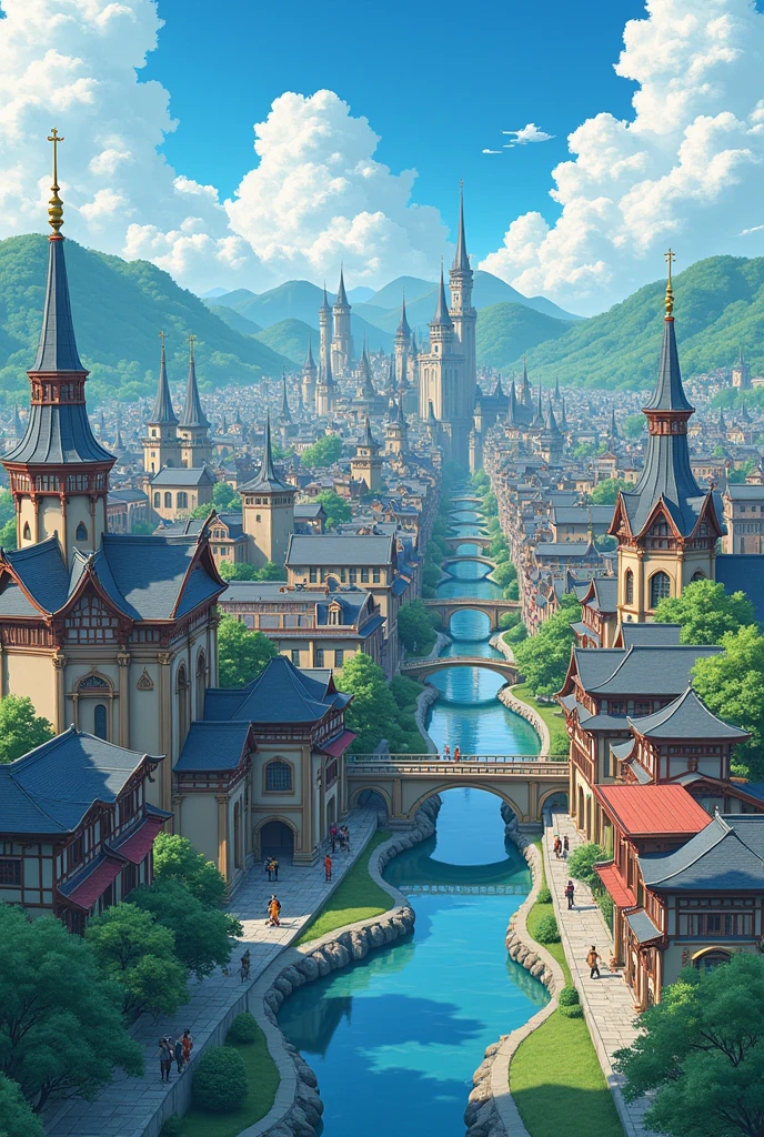 Image of a city a long time ago with no people in the anime style photo image 