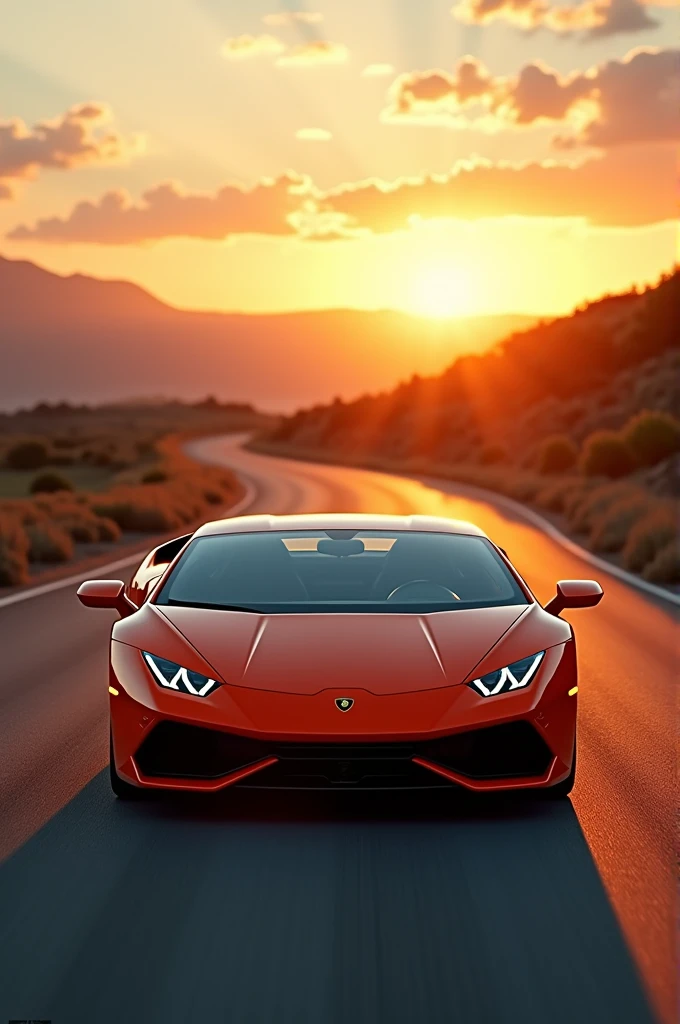 photo of a Lamborghini huracan ,8k uhd,high quality,road,sunset,motion blur,depth blur,cinematic,filmic image 4k,8k with The image should be [ultra-realistic],with [high-resolution] captured in [natural light]. The lighting should create [soft shadows] and showcase the [raw] and [vibrant colors],