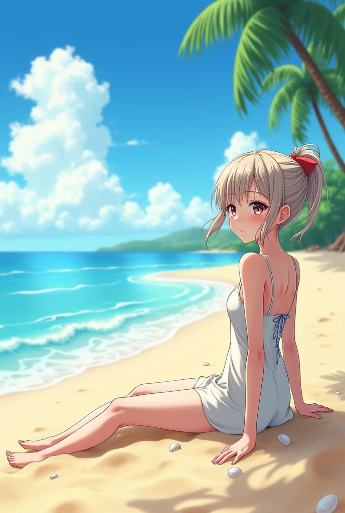 Anime girl showing his feet on the beach