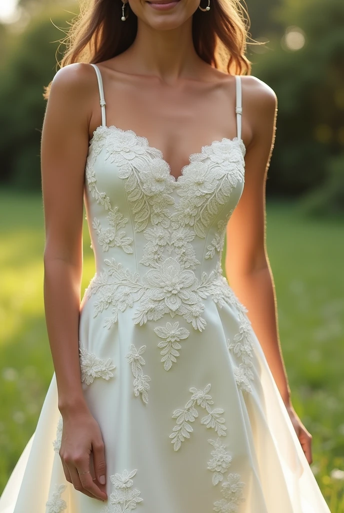Satin wedding dress with white floral print