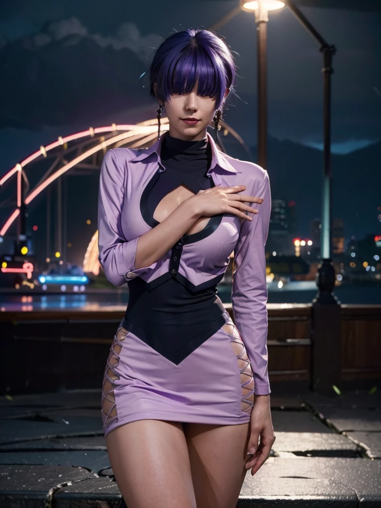 (at night), alone, in a video game scene a background of a beautiful city during the day raining, standing at attention, purple hair, ((purple hair)), 1 girl, alone, 20 years old, young woman , perfect hands, beautiful and perfect fingers, beautiful long legs, perfect legs, beautiful body, beautiful nose, beautiful character design, perfect face, look at the viewer with a serious gesture and in an attack position (focusing on his face), closed mouth , Light_Smile, official art, extremely detailed CG unity 8k wallpaper, perfect lighting, bright and colorful front lighting, glowing skin (masterpiece: 1.0), (best_quality: 1.0), ultra high resolution, 4K, ultra detailed photography, 8K , HDR, high resolution, nonsense: 1.2, Kodak portra 400, film grain, blurred background, bokeh: 1.2, lens flare, (vibrant_color:1.2), professional photography, (beautiful_face: 1.5), (narrow waist),
