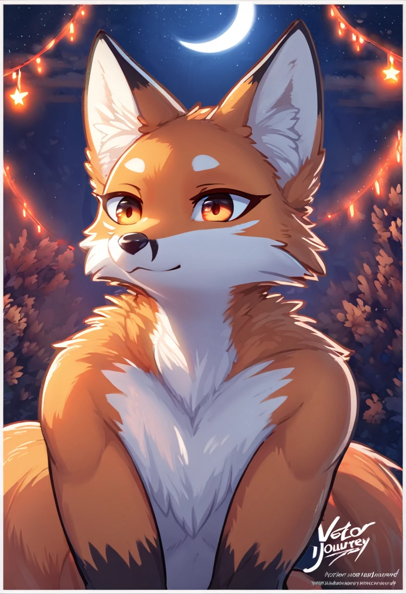 red fox, night, highres, unparalleled masterpiece, perfect artwork, absurdres, rzminjourney, vector-art, masterpiece)(kemono, furry anthro)logo mark, round,