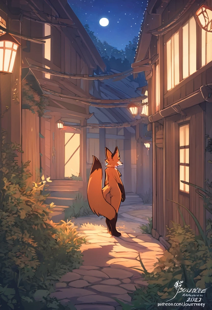 red fox, night, highres, unparalleled masterpiece, perfect artwork, absurdres, rzminjourney, vector-art, masterpiece)(kemono, furry anthro)logo mark, round,