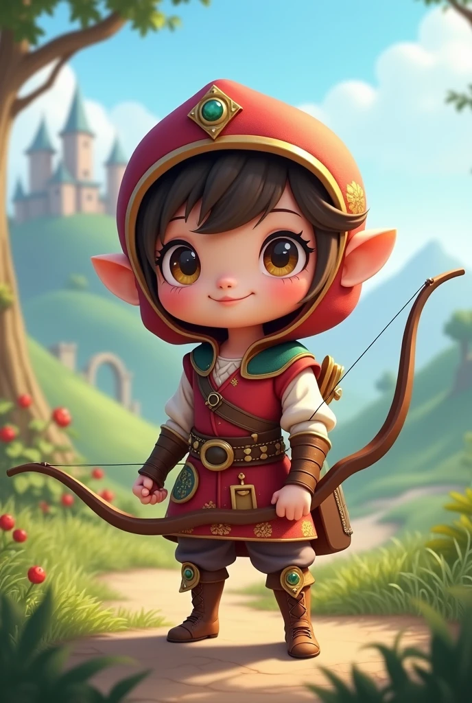 chibi archer style medieval game character, 3d modle