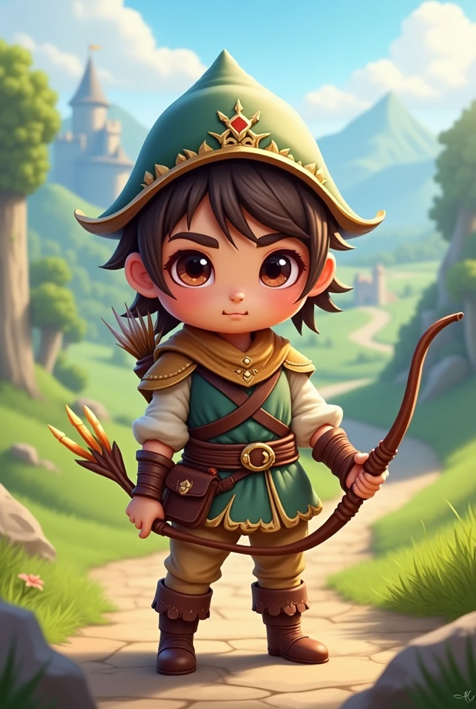 chibi archer style medieval game character, 3d modle