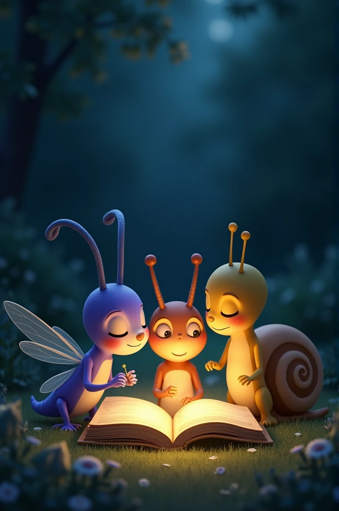 *The Light That Went Out*
One day, the lilac firefly, Pepe the cricket and Tito the snail were reading a book under the light of a flashlight.
Suddenly, the flashlight went out. without light, They couldn't continue reading.
Finally, Lila turned on her own light, and everyone was able to continue enjoying the story together. They learned that, Sometimes, The solution is closer than you think.