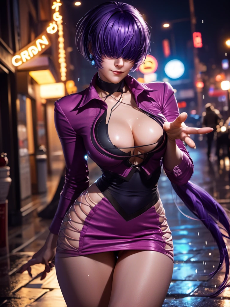 (at night), alone, in a video game scene a background of a beautiful city during the day raining, standing at attention, purple hair, ((purple hair)), 1 girl, alone, 20 years old, young woman , perfect hands, beautiful and perfect fingers, beautiful long legs, perfect legs, beautiful body, beautiful nose, beautiful character design, perfect face, look at the viewer with a serious gesture and in an attack position (focusing on his face), closed mouth , Light_Smile, official art, extremely detailed CG unity 8k wallpaper, perfect lighting, bright and colorful front lighting, glowing skin (masterpiece: 1.0), (best_quality: 1.0), ultra high resolution, 4K, ultra detailed photography, 8K , HDR, high resolution, nonsense: 1.2, Kodak portra 400, film grain, blurred background, bokeh: 1.2, lens flare, (vibrant_color:1.2), professional photography, (beautiful_face: 1.5), (narrow waist),
