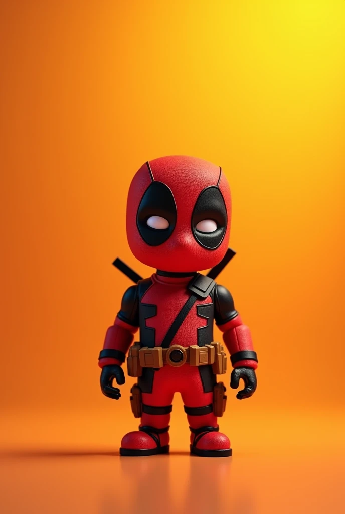 a small and almost tender but funny deadpool on a slightly illuminated orange background with a yellow gradient, with a sign that says: ¿Un remix?